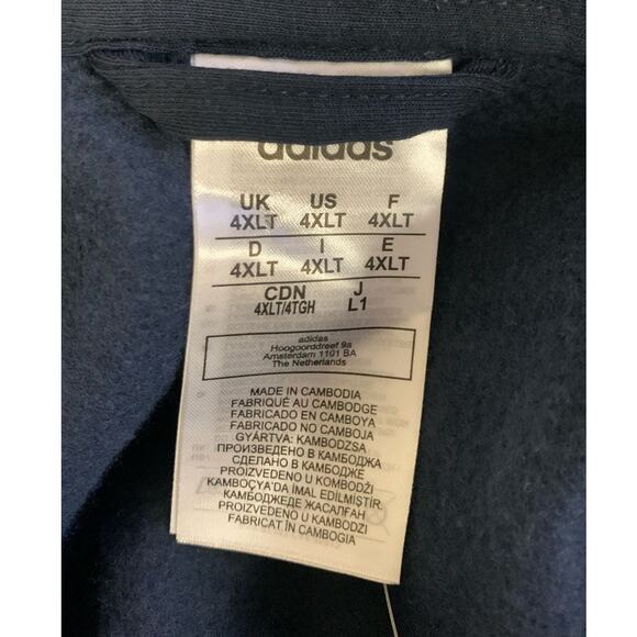 adidas Men's 4XL Essentials Fleece 3-Stripes Full-Zip Hoodie, Navy Blue - Picture 4 of 5